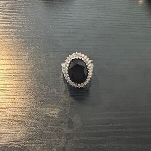 Silver ring, black oval stone size 6